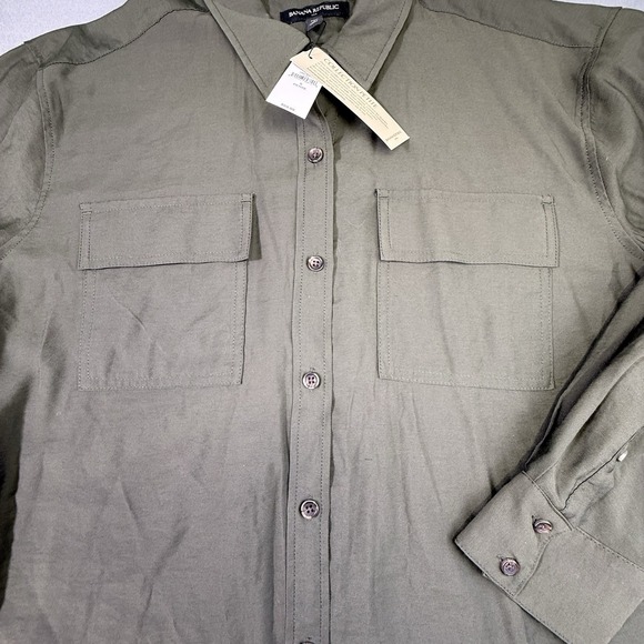 Banana Republic Women's Olive Green Long Sleeve Button Up Utility Shirt NWT Sz S - Picture 7 of 11